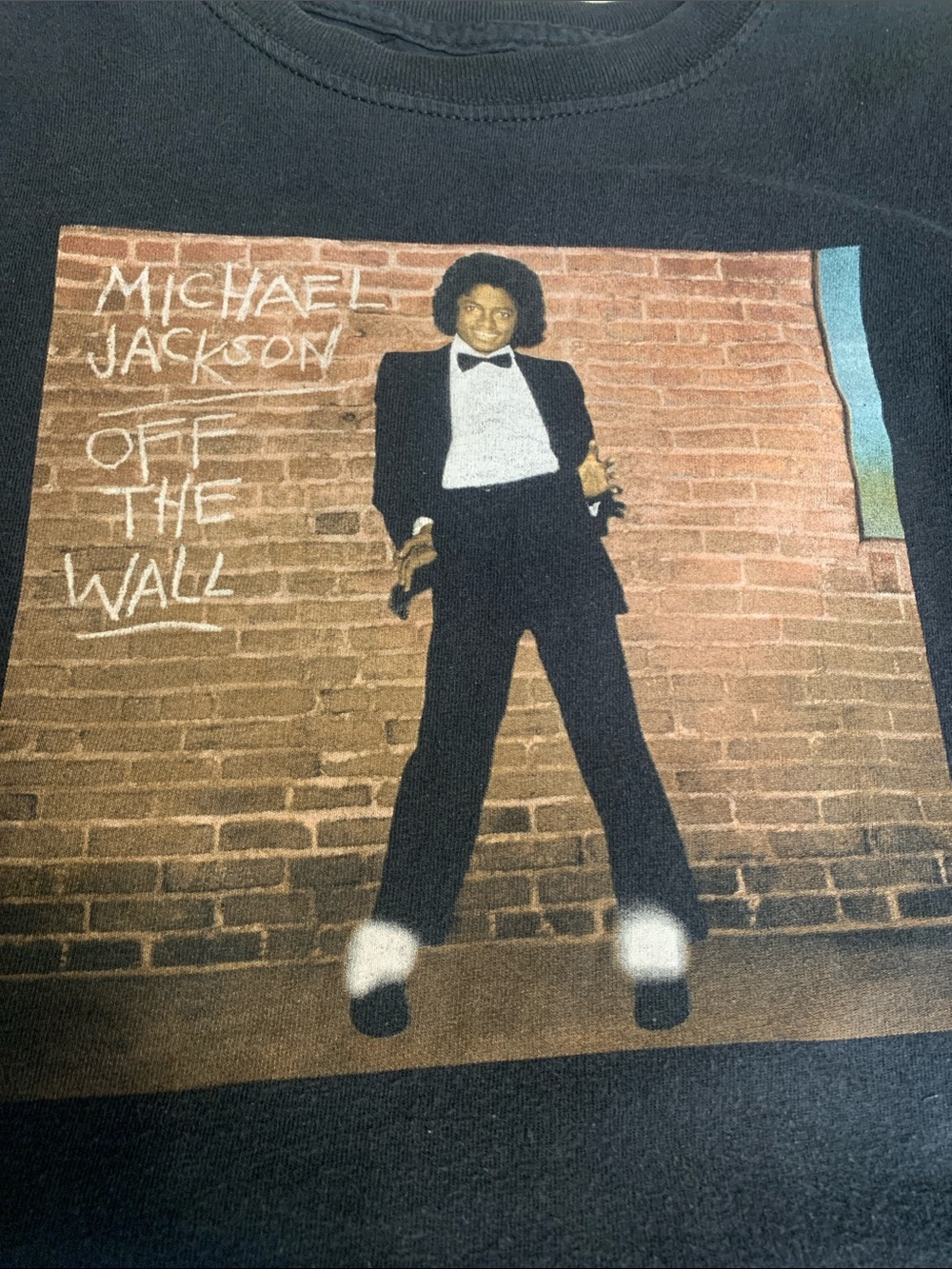 Upcycled “Michael Jackson” Graphic Tee with Men’s Dress Shirt - Picture 6 of 8